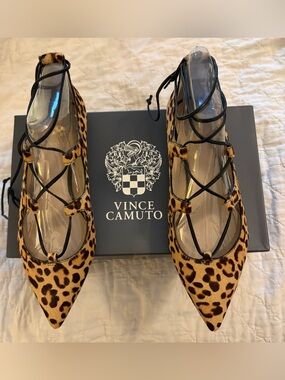 Vince Camuto Leopard Print Lace-Up Pointed Flats - SZ 9